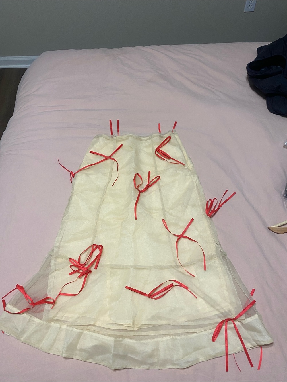 Anthropologie:Maeve Women’s Cream Skirt with Red Ribbon Detail